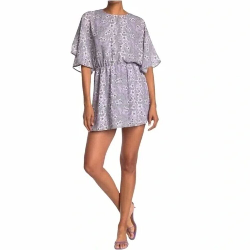 Parker Lavender Lyla Flared Sleeve Floral Mini Dress M Purple Garden Party NWT